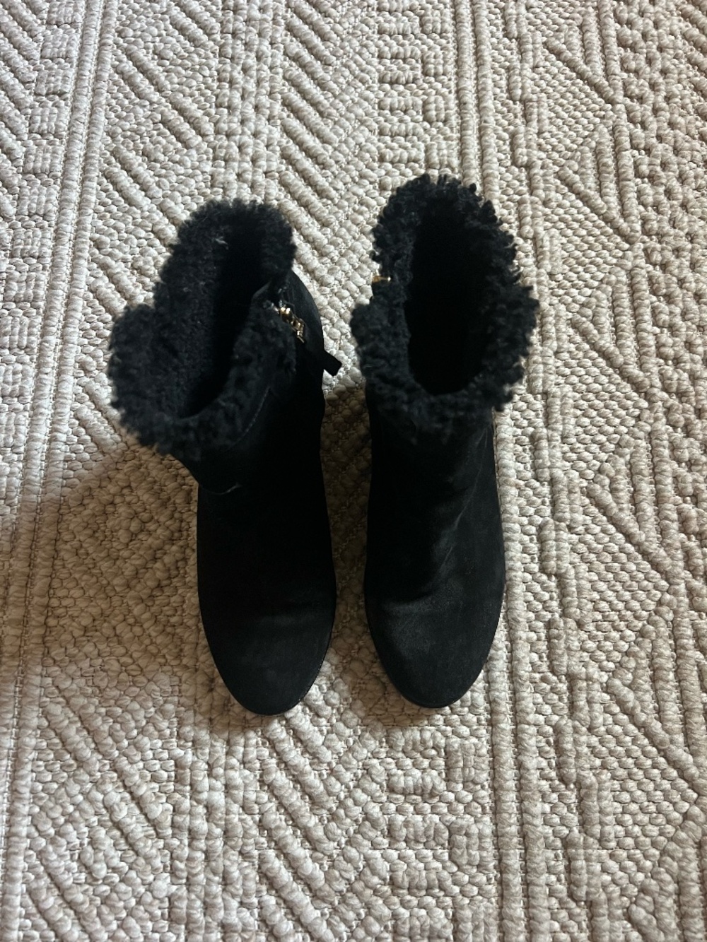 Fendi Black Suede Shearling Trim Wedge Ankle Boots 39
